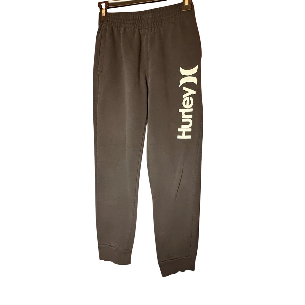 Kids Hurley Jogger Sweatpants Black Logo Print Elastic Waist Size L